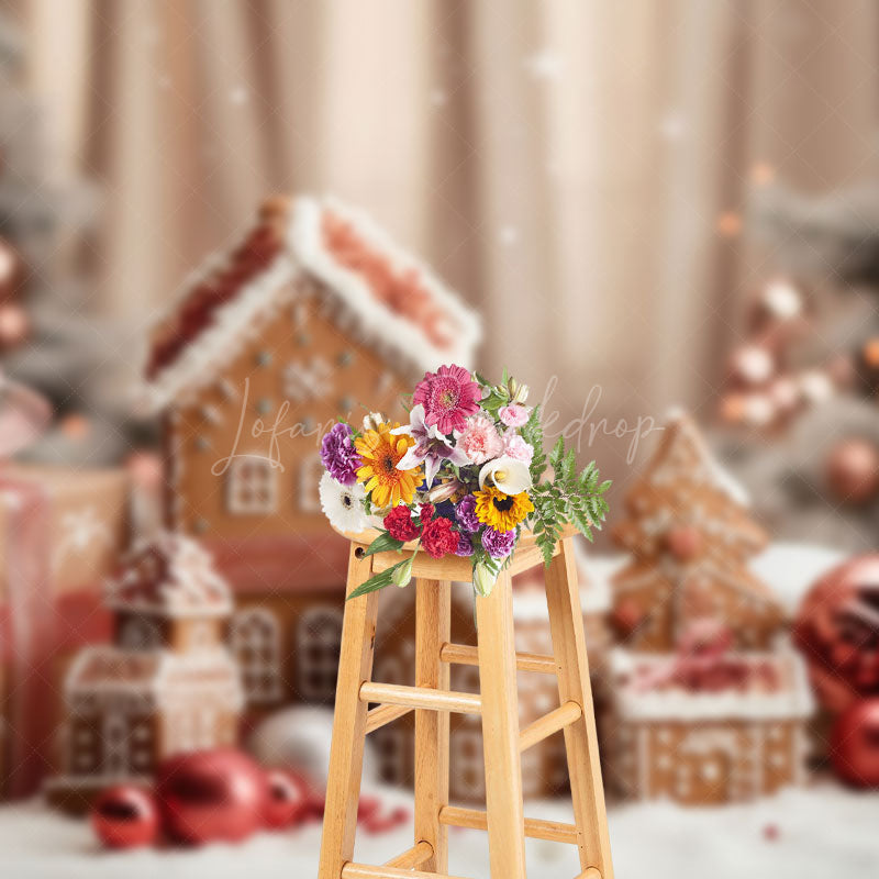 Lofaris Mini Gingerbread House Gift Snowy Christmas Backdrop