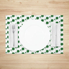 Lofaris Mini Shamrock Pattern Set of 4 Placemats White and Green St. Patricks Day Clover Dining Table Mats