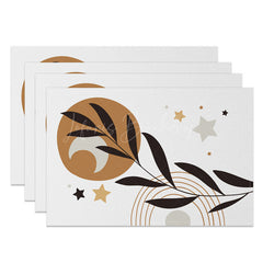 Lofaris Minimalism Moon Stars Leaves Print Set Of 4 Placemats