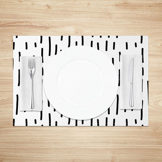 Lofaris Minimalist Black and White Line Art Dining Set of 4 Placemats Modern Abstract Design for Kitchen Decor