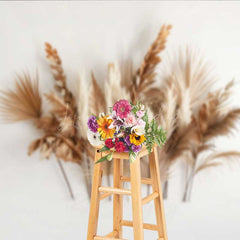 Lofaris Minimalist Boho Photography Backdrop Dried Palm Leaves and Pampas Grass Arrangement Modern Neutral Studio Prop