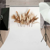 Lofaris Minimalist Boho Sweep Photography Backdrop with Floor Dried Palm Leaves and Pampas Grass Modern Neutral Studio Prop