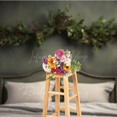 Lofaris Minimalist Christmas Headboard Photography Backdrop Simple Greenery Garland Rustic Farmhouse Bedroom Photo Prop