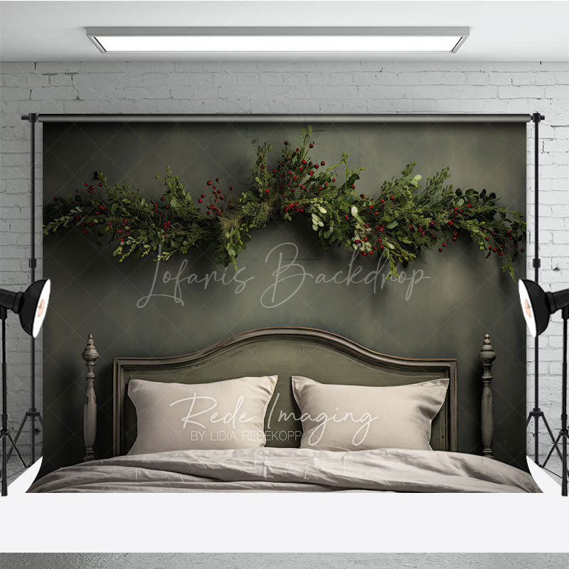 Lofaris Minimalist Christmas Headboard Photography Backdrop Simple Greenery Garland Rustic Farmhouse Bedroom Photo Prop