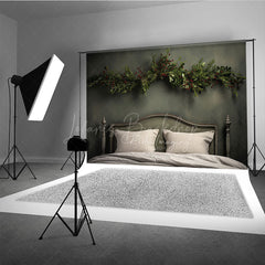 Lofaris Minimalist Christmas Headboard Photography Backdrop Simple Greenery Garland Rustic Farmhouse Bedroom Photo Prop
