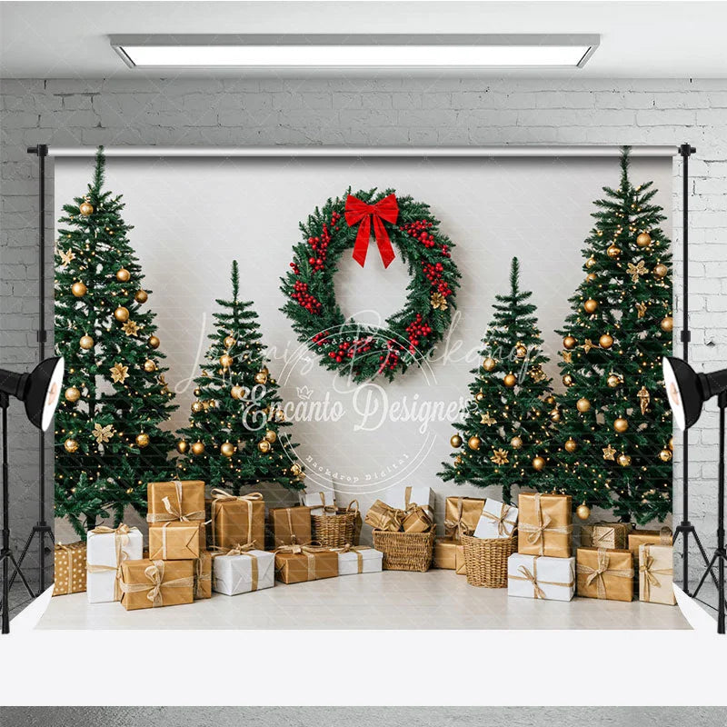 Lofaris Minimalist Christmas Photography Backdrop Clean White Wall with Red Wreath Modern Holiday Photo Background