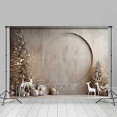 Lofaris Minimalist Christmas Photography Backdrop Modern Wood Wall with White Reindeer Neutral Holiday Studio Photo Prop