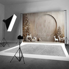 Lofaris Minimalist Christmas Photography Backdrop Modern Wood Wall with White Reindeer Neutral Holiday Studio Photo Prop
