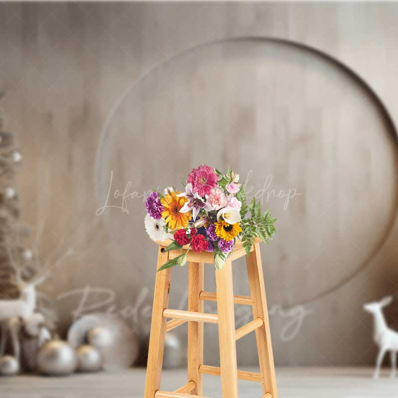 Lofaris Minimalist Christmas Photography Backdrop Modern Wood Wall with White Reindeer Neutral Holiday Studio Photo Prop