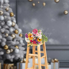Lofaris Minimalist Christmas Photography Backdrop White Tree with Gold Ornaments Modern Gray Wall Holiday Photo Prop