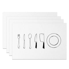 Lofaris Minimalist Cutlery Print Placemats Set of 4 with Knife and Fork Design for Modern Kitchen Dining