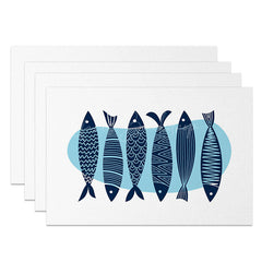 Lofaris Minimalist Fish Pattern Placemats Set of 4 with Blue Water Design for Coastal and Modern Dining