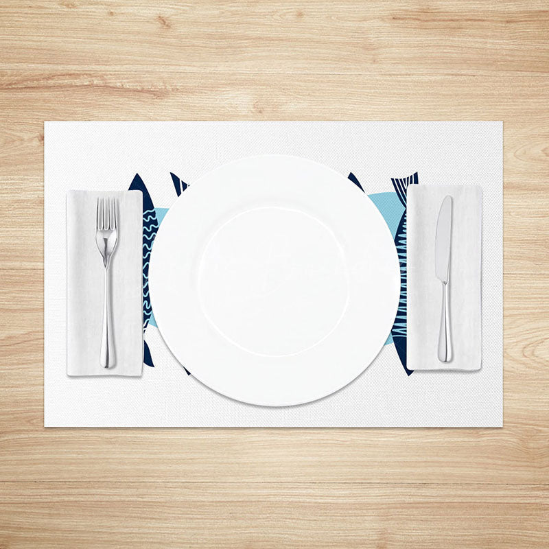 Lofaris Minimalist Fish Pattern Placemats Set of 4 with Blue Water Design for Coastal and Modern Dining