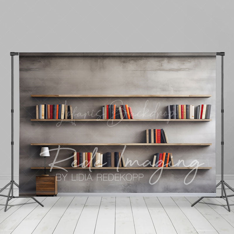 Lofaris Minimalist Grey Wall Dark Room Bookshelf Backdrop