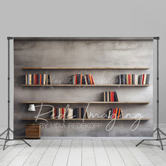 Lofaris Minimalist Grey Wall Dark Room Bookshelf Backdrop