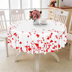 Lofaris Minimalist Red Heart Round Tablecloth Simple White Love Pattern Table Cover for Valentine