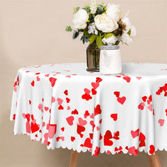 Lofaris Minimalist Red Heart Round Tablecloth Simple White Love Pattern Table Cover for Valentine
