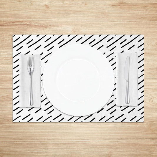 Lofaris Minimalist White and Black Lines Dining Set of 4 Placemats for Modern Geometric Scandinavian Kitchen