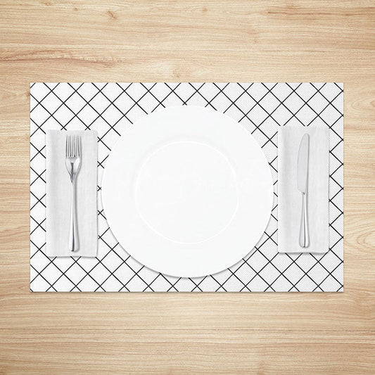 Lofaris Minimalist White and Black Lines Rhombus Set of 4 Placemats for Modern Geometric Scandinavian Decor