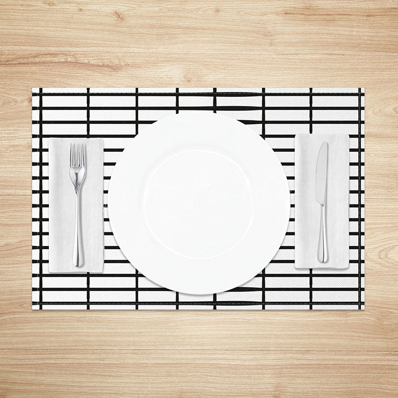 Lofaris Minimalist White and Black Plaid Print Set of 4 Placemats for Modern Farmhouse Scandinavian Decor