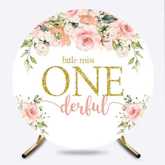 Lofaris Miss Onederful Pink Floral Round Birthday Backdrop