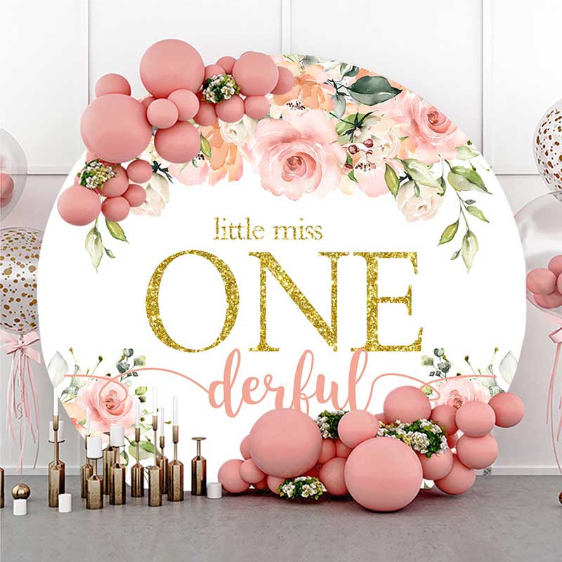 Lofaris Miss Onederful Pink Floral Round Birthday Backdrop