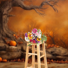 Lofaris Misty Forest Night Autumn Pumpkin Halloween Backdrop