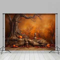 Lofaris Misty Forest Night Autumn Pumpkin Halloween Backdrop