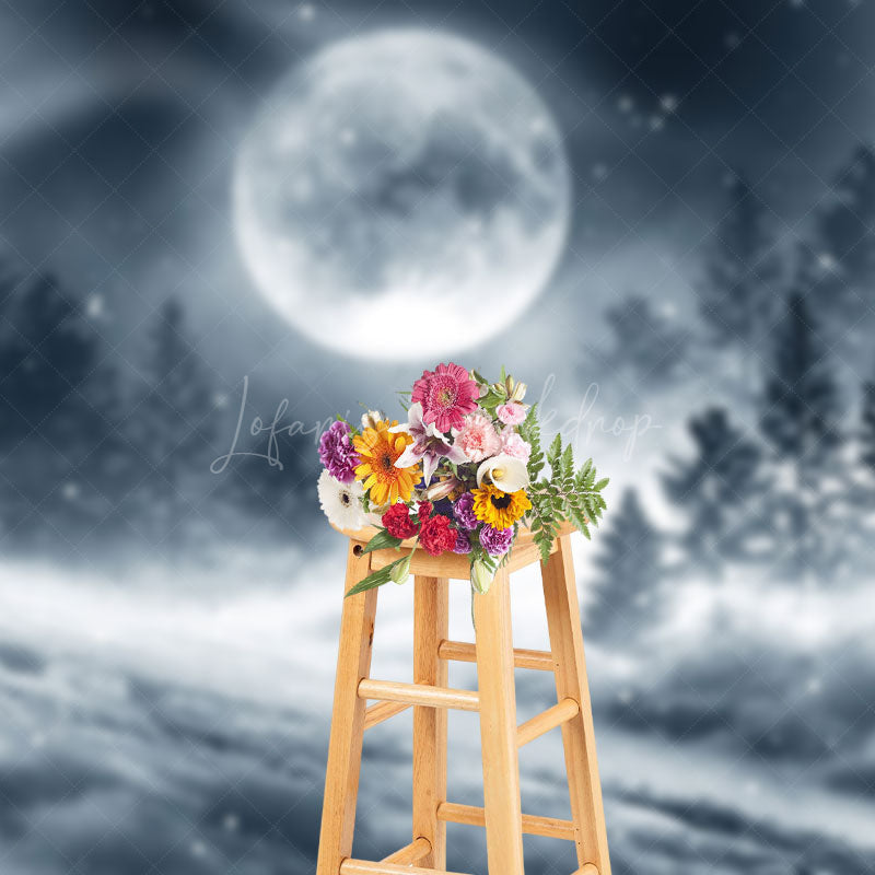 Lofaris Misty Moon Night Forest Snowland Winter Backdrop