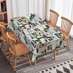 Lofaris Mixed Newspaper Collage Rectangle Tablecloth Black and White Headline Print Retro Media Theme Dining Decor