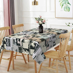Lofaris Mixed Newspaper Collage Rectangle Tablecloth Black and White Headline Print Retro Media Theme Dining Decor