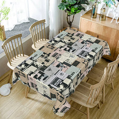 Lofaris Mixed Newspaper Collage Rectangle Tablecloth Black and White Headline Print Retro Media Theme Dining Decor