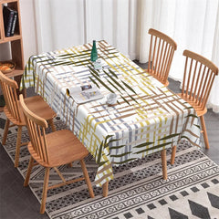 Lofaris Modern Abstract Brushstroke Pattern Rectangle Tablecloth Earthy Olive Green Brown Beige Dining Decor