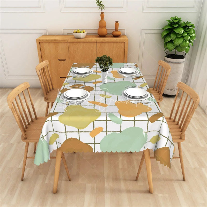 Lofaris Modern Abstract Brushstroke Rectangle Tablecloth with Colorful Grid Pattern Artistic Dining and Kitchen Decor