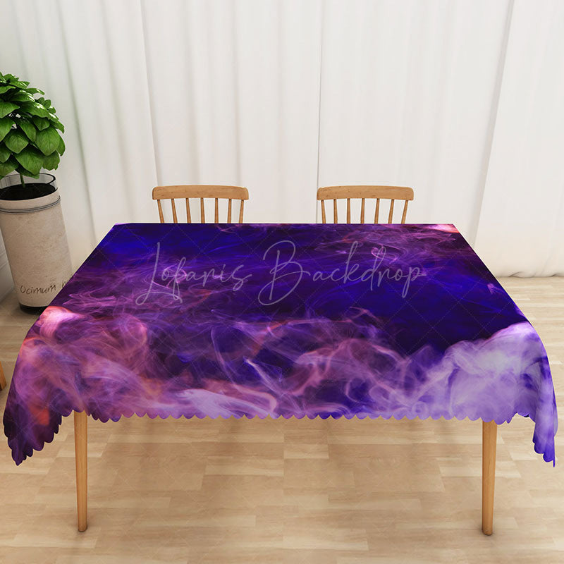 Lofaris Modern Abstract Rectangle Tablecloth with Purple Smoke Ombre Pattern for Elegant and Moody Dining Decor