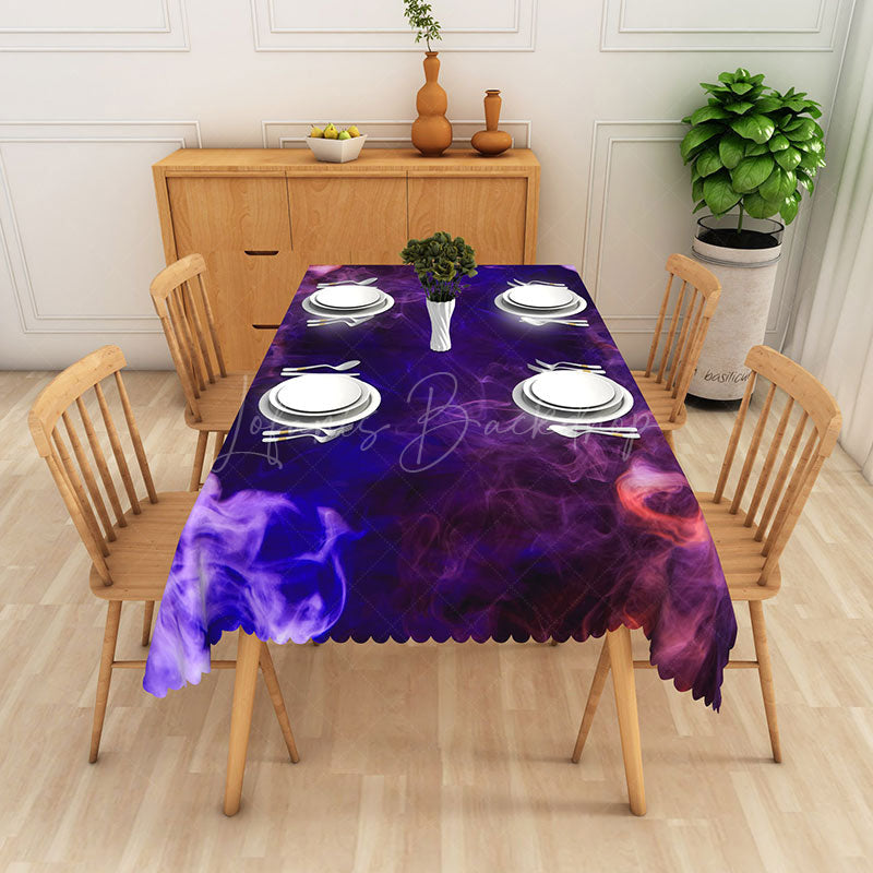 Lofaris Modern Abstract Rectangle Tablecloth with Purple Smoke Ombre Pattern for Elegant and Moody Dining Decor