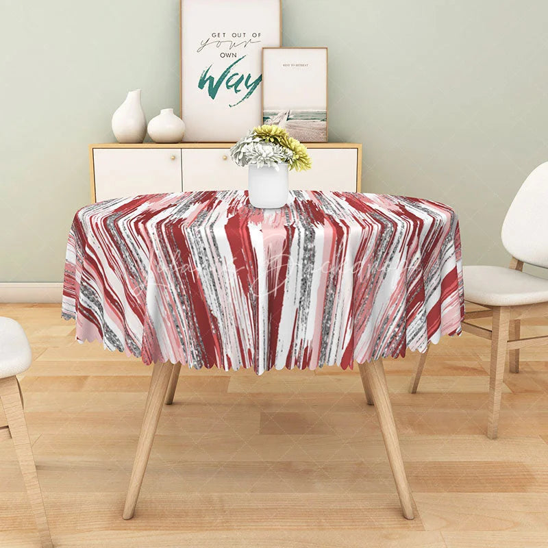 Lofaris Modern Abstract Red Brushstroke Stripe Round Tablecloth for Bold and Artistic Dining Room Decorations