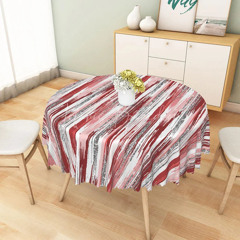 Lofaris Modern Abstract Red Brushstroke Stripe Round Tablecloth for Bold and Artistic Dining Room Decorations