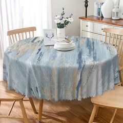 Lofaris Modern Abstract Round Tablecloth in Blue Gold and White for Contemporary Elegant Dining Decor
