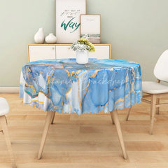 Lofaris Modern Abstract Round Tablecloth with Blue and Gold Marble Swirl for Elegant Luxury Dining Decor