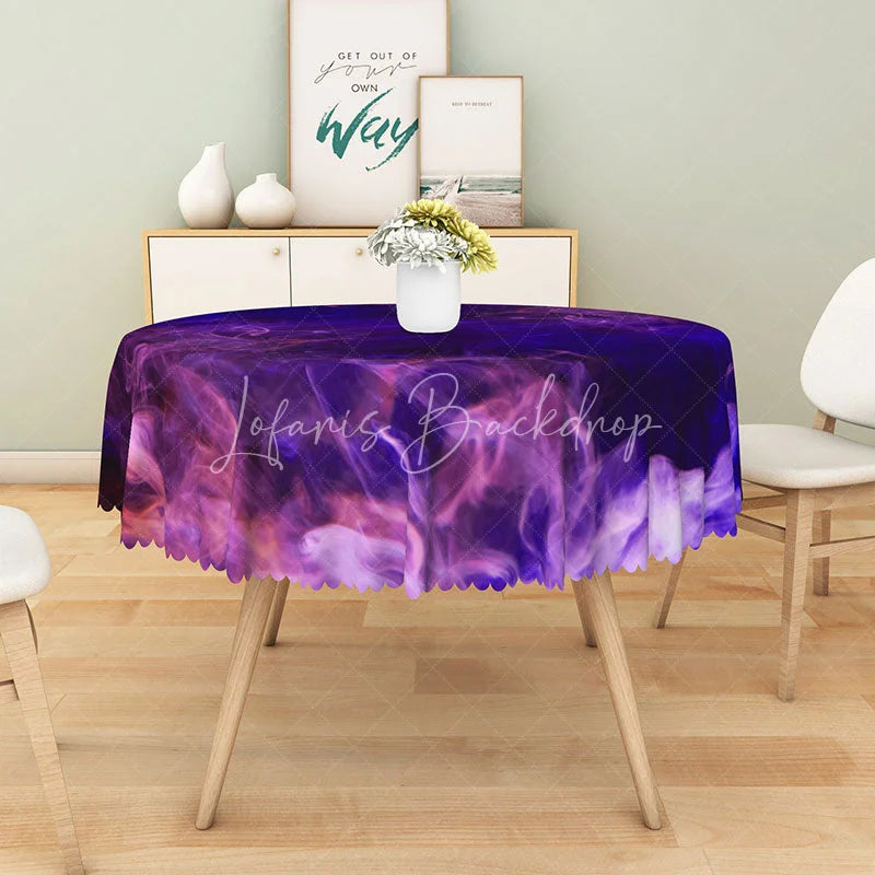 Lofaris Modern Abstract Round Tablecloth with Purple Dreamy Smoke Pattern for Elegant and Moody Dining Decor