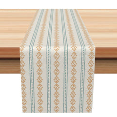 Lofaris Modern Abstract Stripe Table Runner in Green and Orange Boho Chic Kitchen Decor for Party Dinner