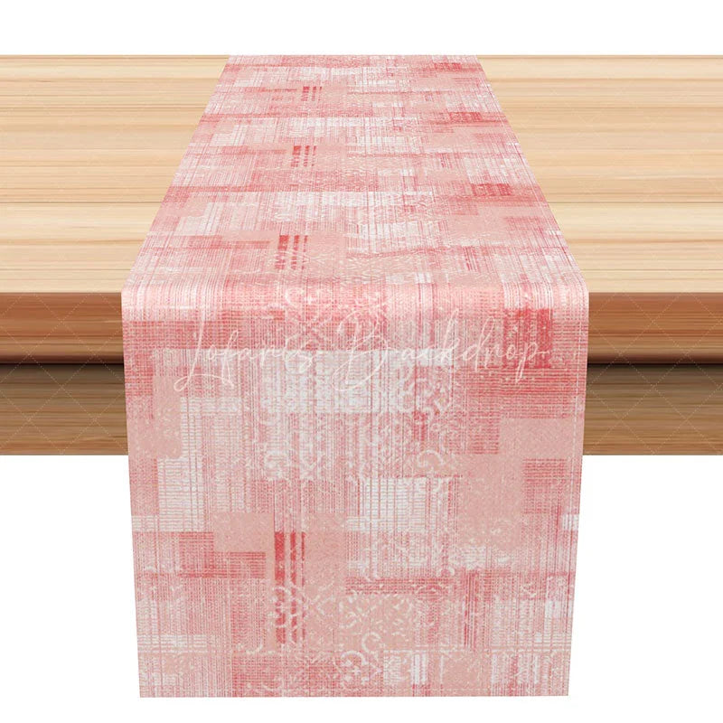 Lofaris Modern Abstract Table Runner in Red and White Distressed Geometric Print Contemporary Kitchen Decor