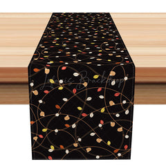 Lofaris Modern Abstract Table Runner with Black Irregular Lines and Leaves for Minimalist Botanical Dining