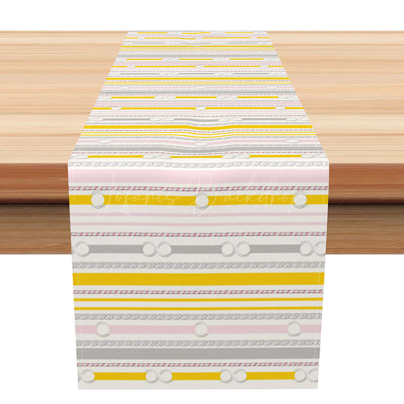 Lofaris Modern Abstract Table Runner with Bright Yellow Stripes and Chain Pattern for Bold Contemporary Decor