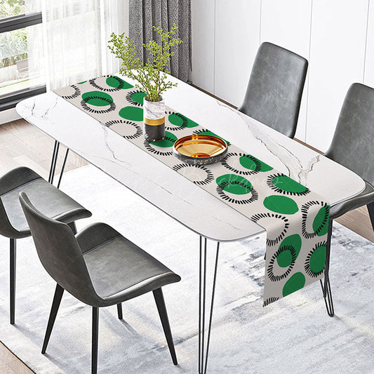 Lofaris Modern Abstract Table Runner with Green and Black Circle Pattern for Contemporary Kitchen Dining Decor