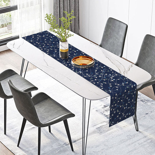 Lofaris Modern Abstract Table Runner with Navy Blue Irregular Lines and Leaves for Contemporary Dining Decor