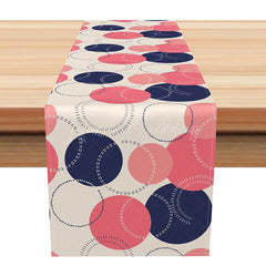 Lofaris Modern Abstract Table Runner with Pink and Navy Circle Pattern for Contemporary Dining Room Decor