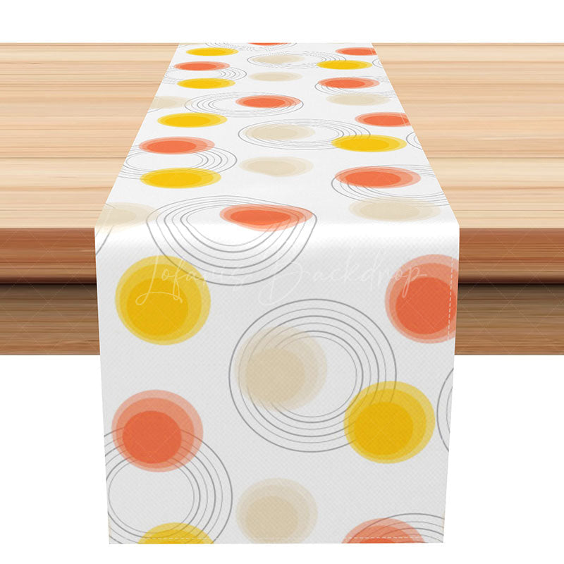 Lofaris Modern Abstract Table Runner with Yellow and Orange Circle Pattern for Retro Kitchen Dining Room Decor