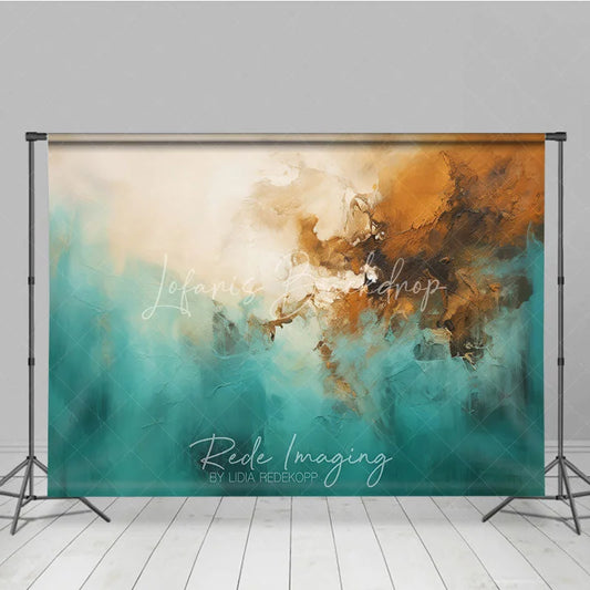 Lofaris Modern Abstract Teal Brown and Gold Textured Photography Backdrop Artistic Studio Photo Prop for Portraits